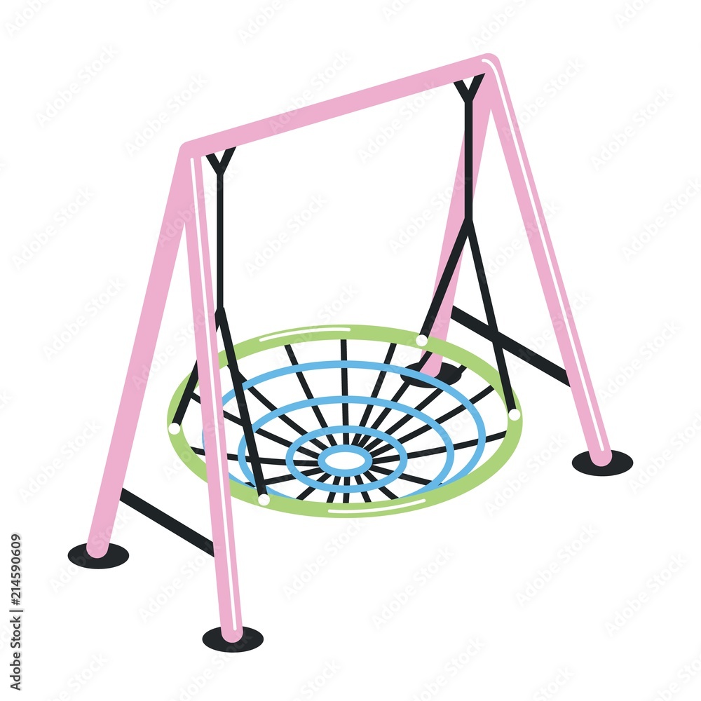 Swing with suspended round net seat isolated on white background
