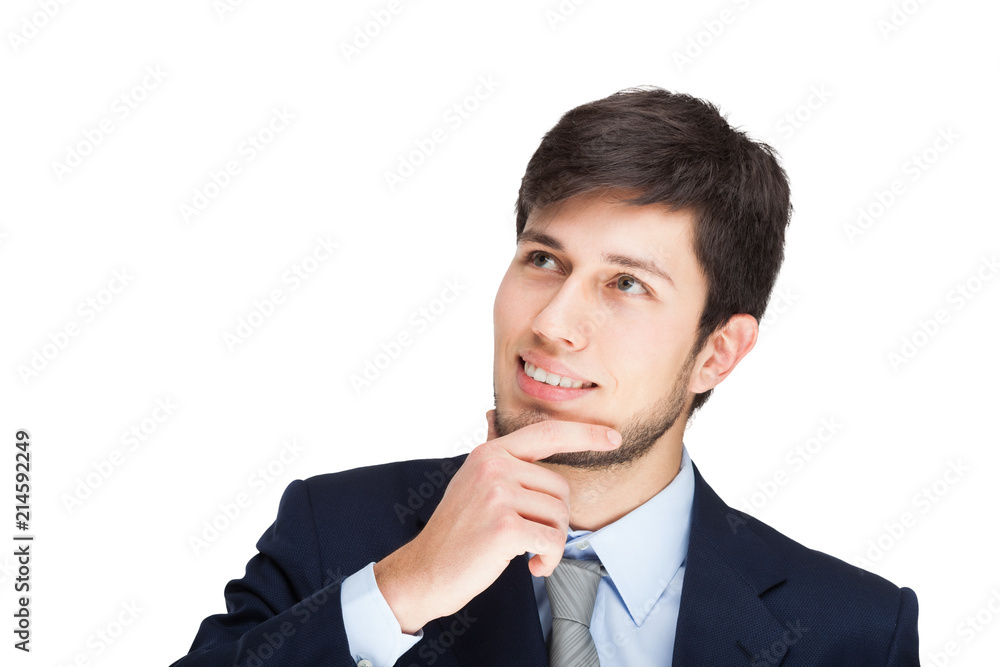 Young smiling man looking up. Isolated on white Young smiling man looking up. Isolated on white
