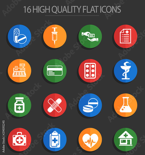 drug store 16 flat icons
