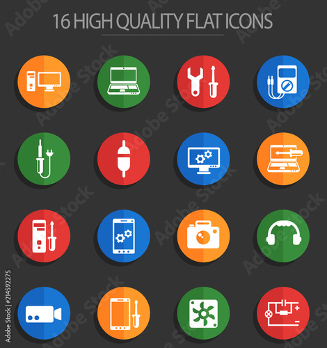 electronics repair 16 flat icons