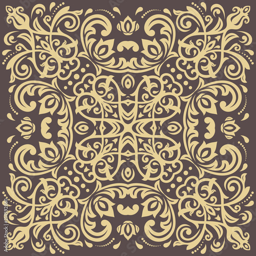 Elegant vintage vector golden square ornament in classic style. Abstract traditional pattern with oriental elements. Classic vintage pattern