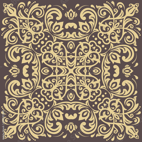 Elegant vintage vector golden square ornament in classic style. Abstract traditional pattern with oriental elements. Classic vintage pattern