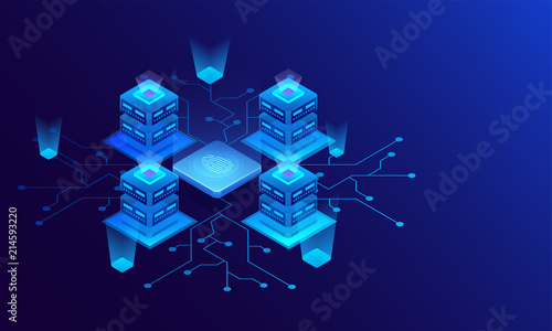 Fingerprint scan, biometric identity and approval. Future of security and password control through fingerprints in an immersive technology future and cybernetic, business isometric style. 