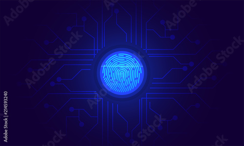 Fingerprint scan, biometric identity and approval. Future of security and password control through fingerprints in an immersive technology future and cybernetic, business isometric style. 