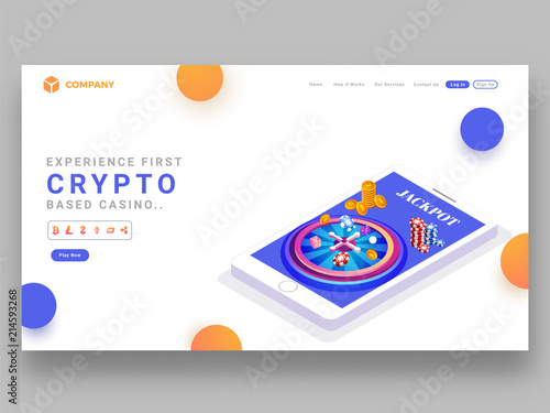 Responsive landing page design with crypto based casino game app in smartphone.