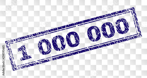 1 000 000 stamp seal print with rubber print style and double framed rectangle shape. Stamp is placed on a transparent background. Blue vector rubber print of 1 000 000 tag with scratched texture.