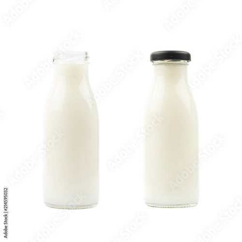 Glass bottle of milk isolated