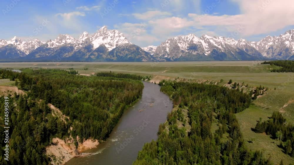 Beautiful landscape near the Yellowstone National park in Wyoming USA from above. Aerial view drone shot