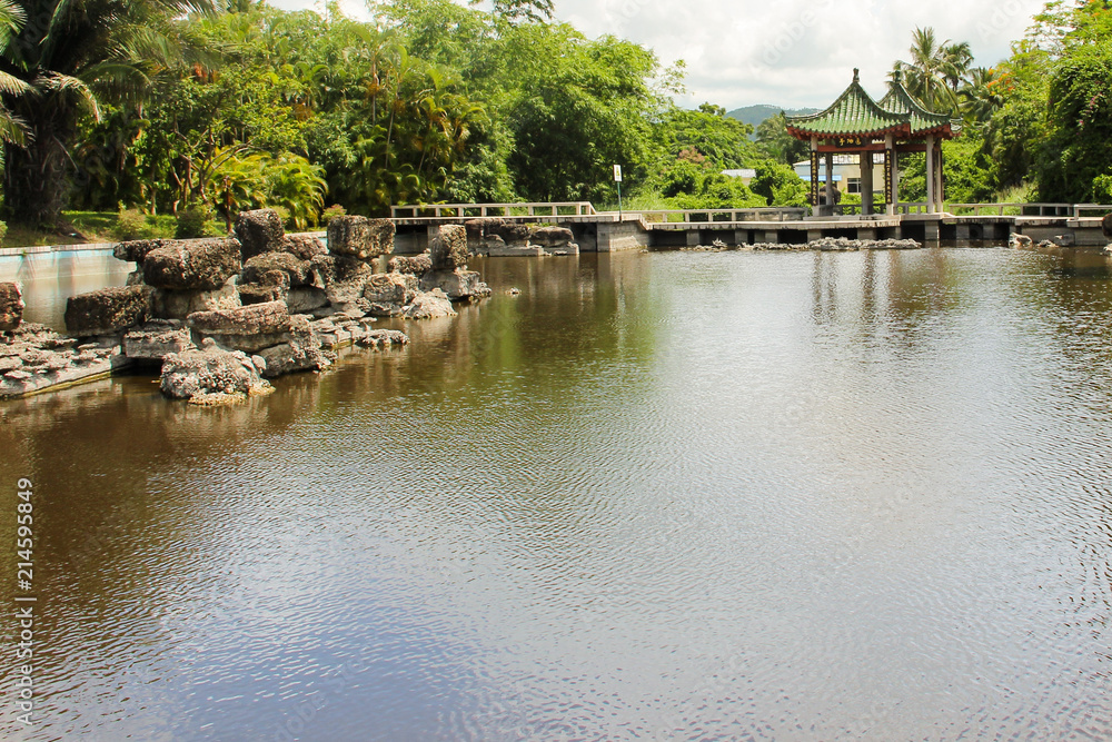 Beautiful view in Sunny weather on the lake, Hainan island, Nanshan Buddhist center. Beautiful view in Sunny weather on the lake, Hainan island, Nanshan Buddhist center.