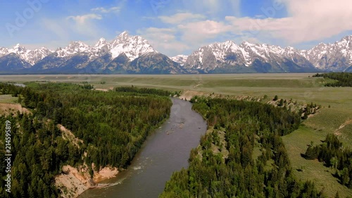Beautiful landscape near the Yellowstone National park in Wyoming USA from above. Aerial view drone shot