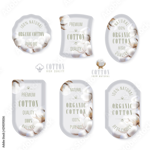 set of tags and logo for cotton manufacture