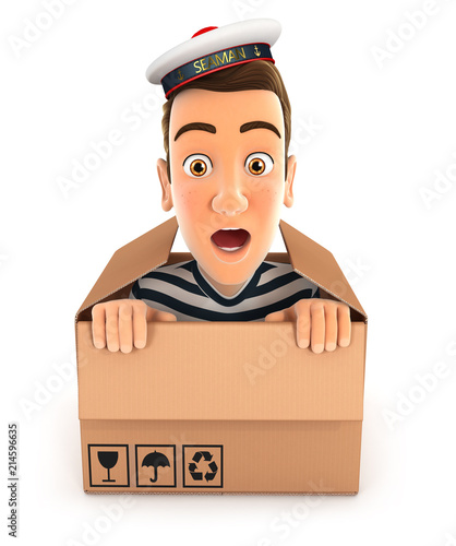 Картината върху платно 3d seaman hiding inside a cardboard box