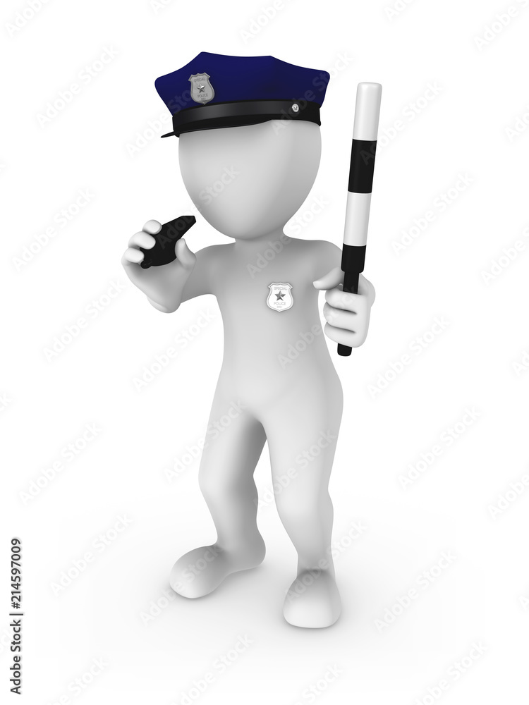 The policeman whistles in a red whistle. The policeman whistles in a red whistle.