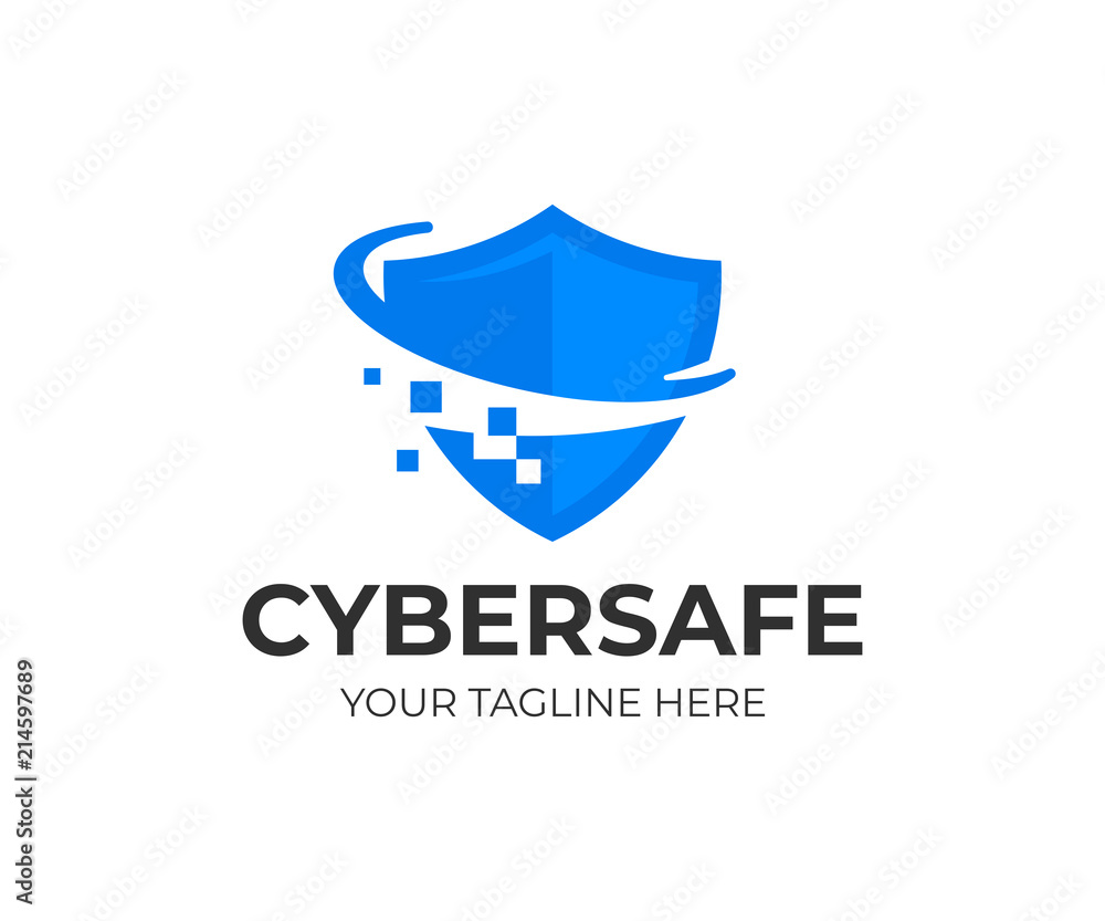 Cyber security shield logo design. Information and network protection