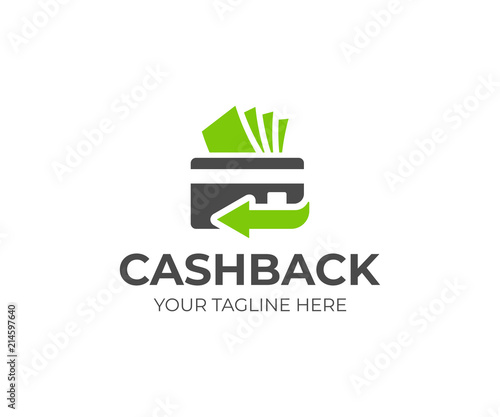 Cash back service logo template. Credit card and money vector design. Money refund logotype