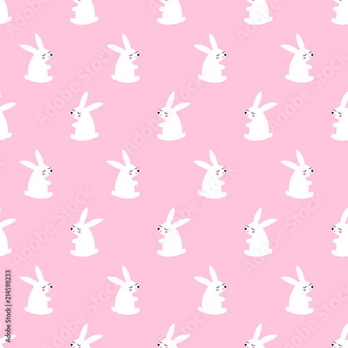Cute white bunny seamless pattern on pink background. Baby animal vector illustration. Vector child drawing style design for textile, wallpaper, fabric.