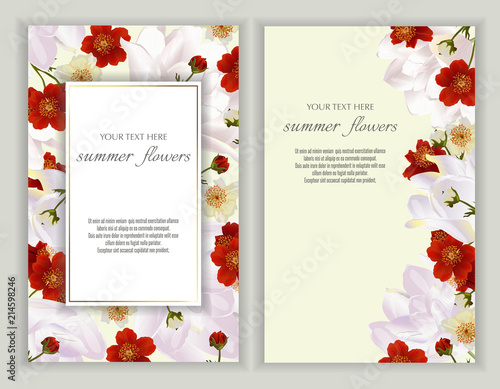 Vector banners set with summer flowers.Template for greeting cards, wedding decorations, invitation ,sales. Spring or summer design. Place for text.