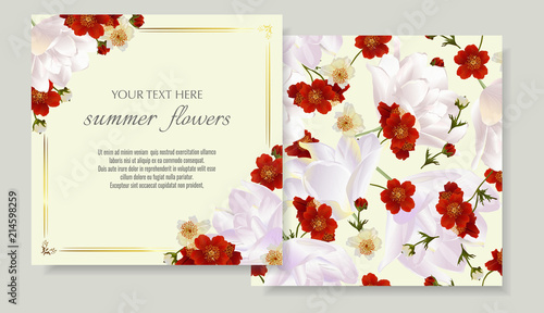 Vector banners set with summer flowers.Template for greeting cards, wedding decorations, invitation ,sales. Spring or summer design. Place for text.