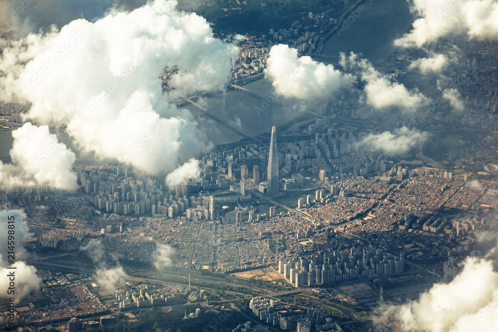 Dramatic view of Songpa district, Seoul from the Sky