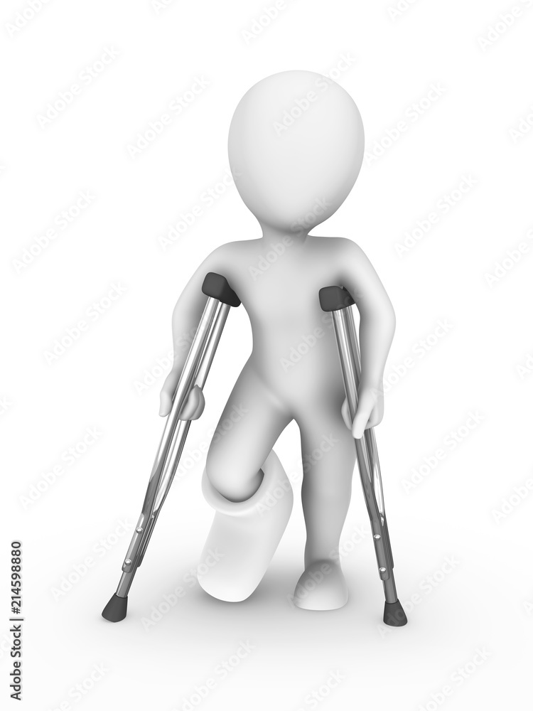 3d rendered white human with crutches 3d rendered white human with crutches