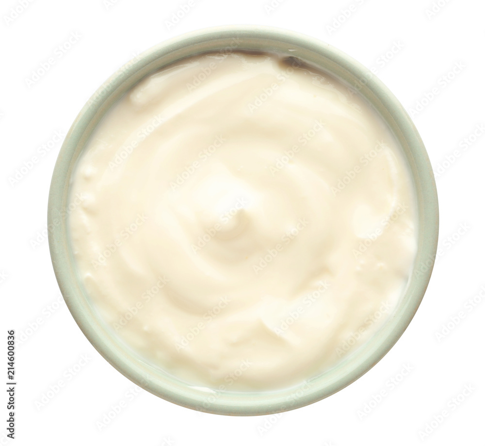 Bowl with tasty yogurt on white background Bowl with tasty yogurt on white background