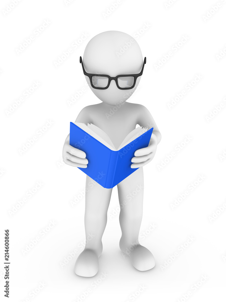 3d rendered white human reading the book 3d rendered white human reading the book