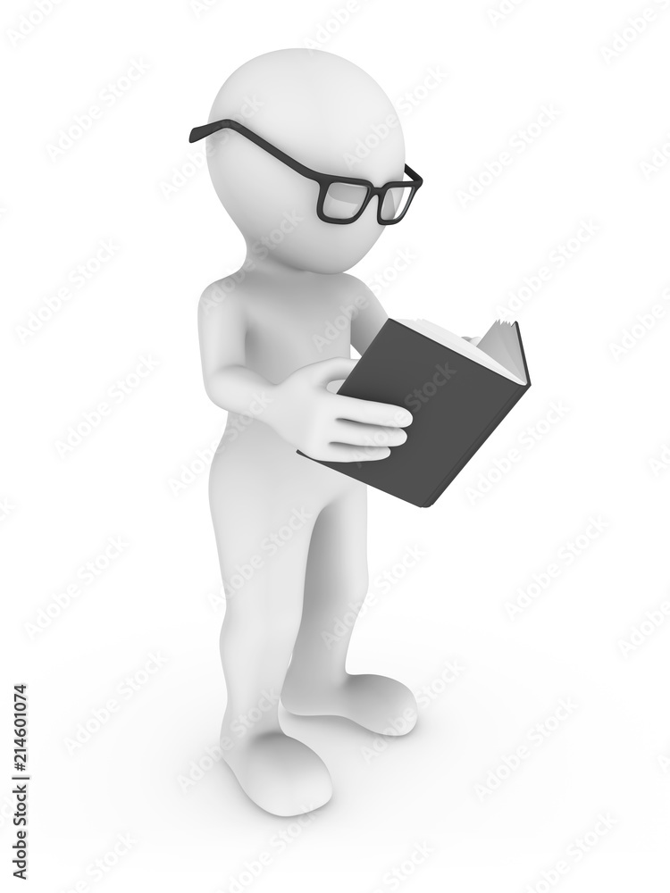 3d rendered white human reading the book 3d rendered white human reading the book