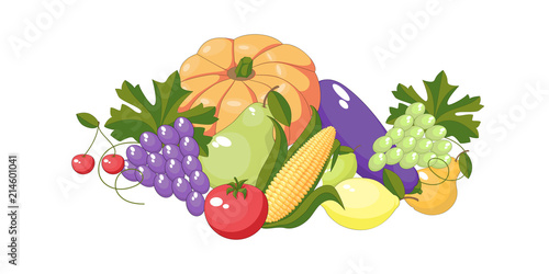 A pattern of fruits and vegetables. A set. Vector illustration.