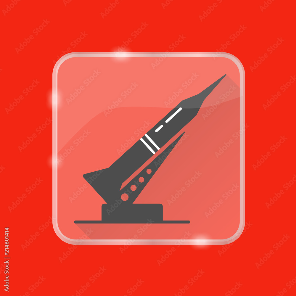 Rocket and launch pad silhouette icon in flat style on transparent button