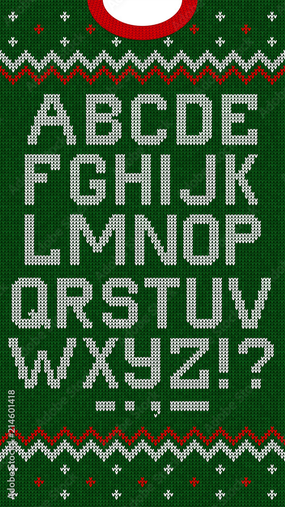 Vector illustration folk latin Christmas Font Scandinavian style knitted  letters alphabet and pattern. Seamless background Nordic fair isle knitting,  winter holiday sweater design. Stock Vector | Adobe Stock