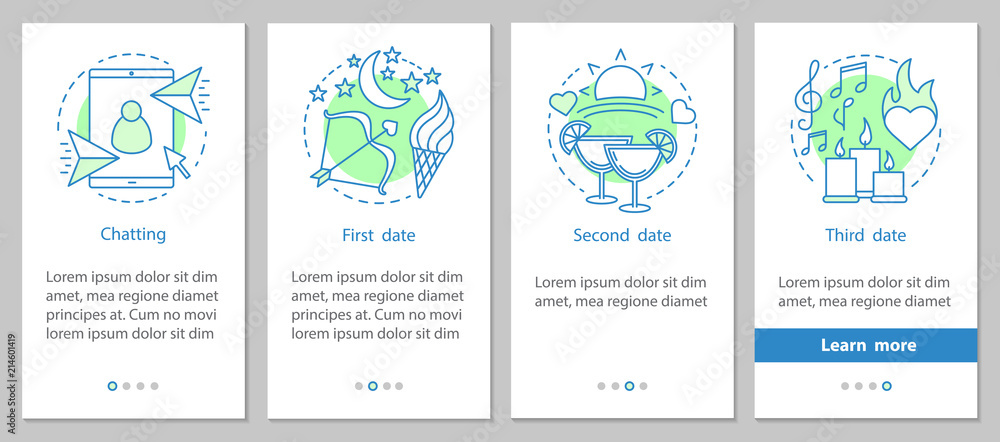 Fototapeta premium Online dating onboarding mobile app page screen with linear conc