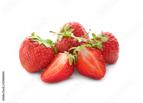 Fresh ripe red strawberries on white background