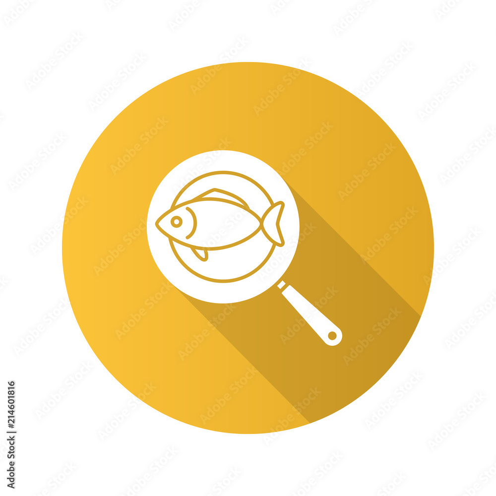 Fish on frying pan flat design long shadow glyph icon Fish on frying pan flat design long shadow glyph icon