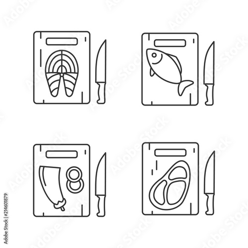 Food cutting linear icons set