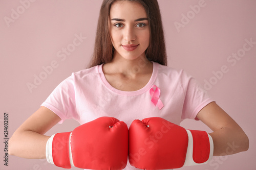 Beautiful woman with pink r...