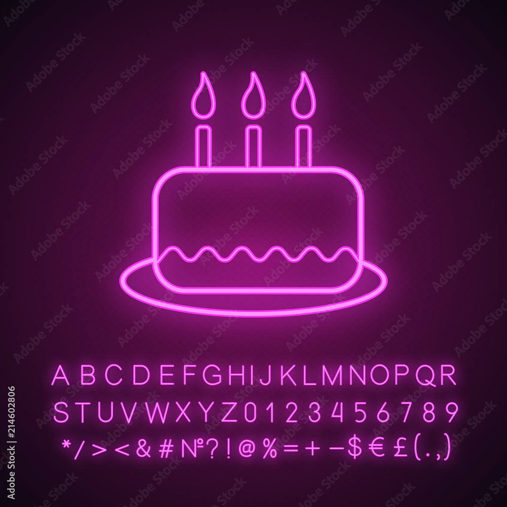 Birthday cake neon light icon Birthday cake neon light icon