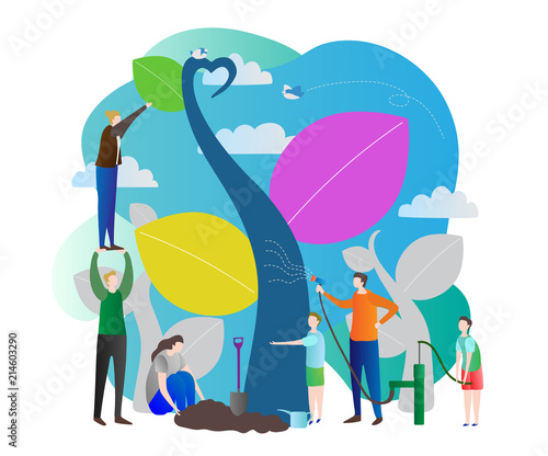 Sapling process modern vector illustration with nurturing nature, world ecology care for green future of the planet earth