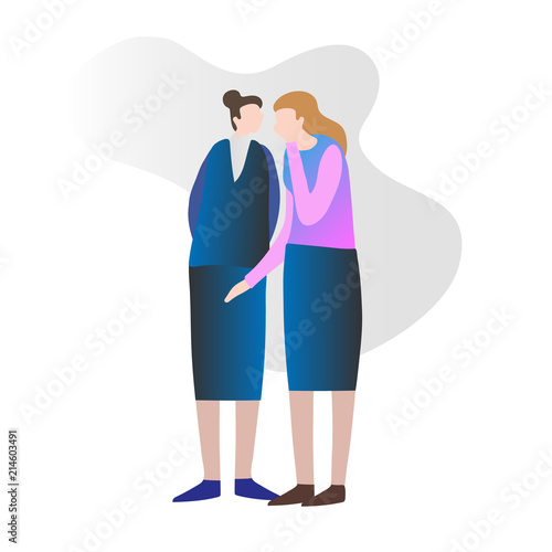 Two female friends gossiping and secretly spreading private news