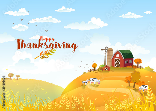 Thanksgiving autmn landscape with farm.