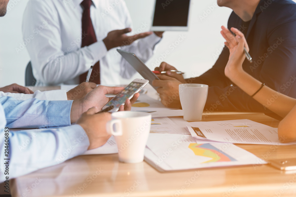 Business meeting office. documents account managers crew working with ...