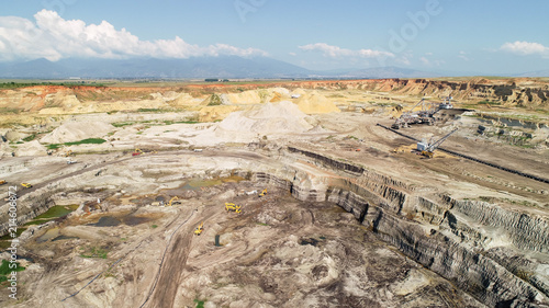 Aerial view on open pit mine of sand  hummus and coal