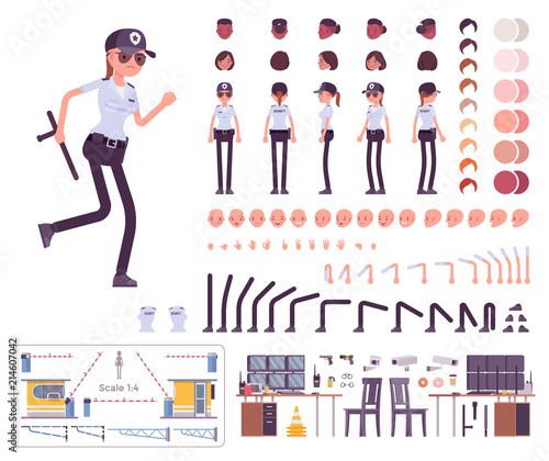 Female security guard character creation set