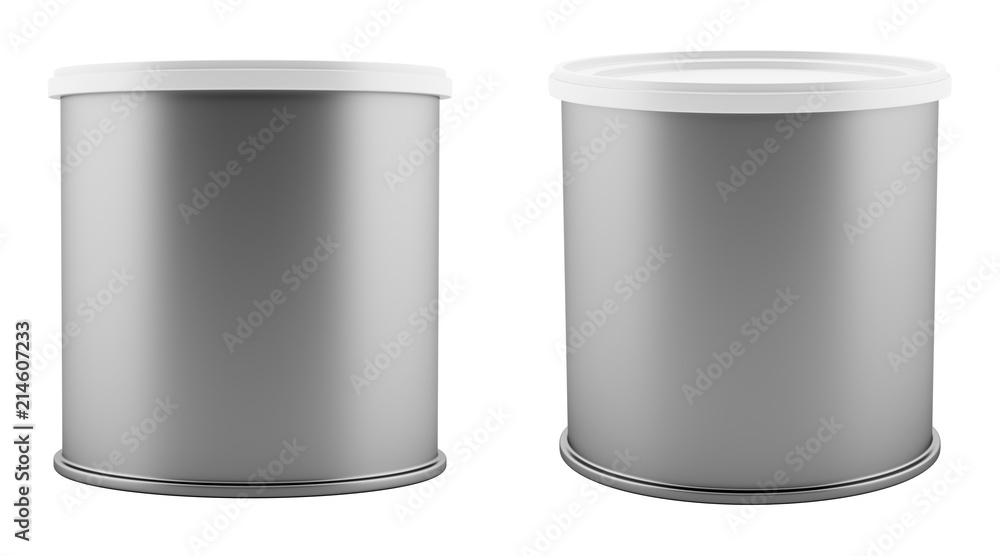 blank metal tin can with white plastic lid isolated on white background blank metal tin can with white plastic lid isolated on white background