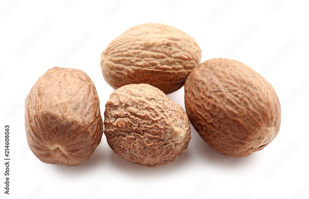 Nutmegs on white background Nutmegs on white background