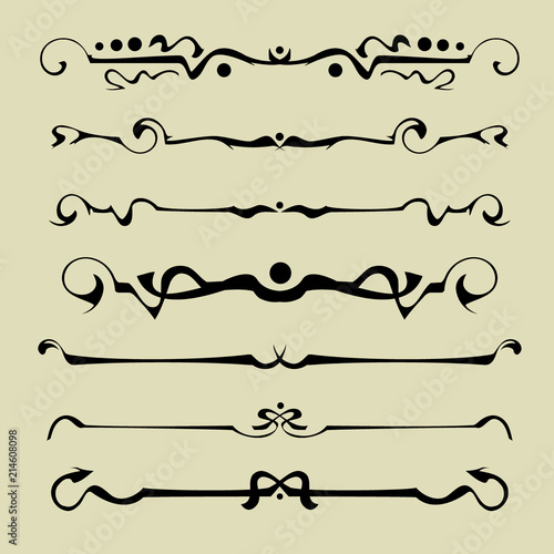 Decorative graphic elements of the vignette for the design of pages, letters, congratulations, invitations, diplomas and other documents.