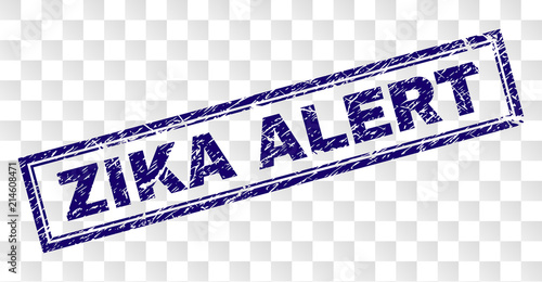 ZIKA ALERT stamp seal watermark with rubber print style and double framed rectangle shape. Stamp is placed on a transparent background.