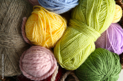 Different knitting yarn, closeup