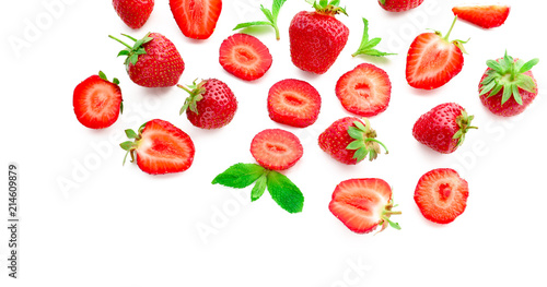 Fototapeta Naklejka Na Ścianę i Meble -  Composition with delicious ripe strawberries on white background