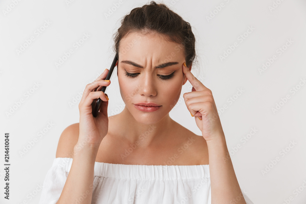 Portrait of an upset young casual brunette woman Portrait of an upset young casual brunette woman