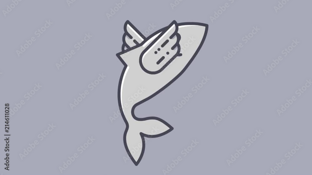 Animation of fish with wings in flat design style. Flying fish HD animation with green screen and alpha channel. Animation of fish with wings in flat design style. Flying fish HD animation with green screen and alpha channel.